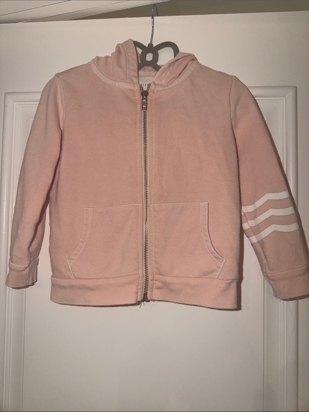 Sol Angeles Light Pink Kids Zip-Up Hoodie with White Sleeve Stripes